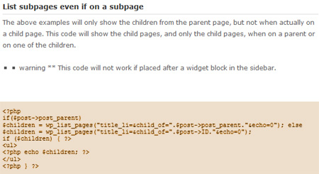 wp php for displaying sub page nav on parent and child pages